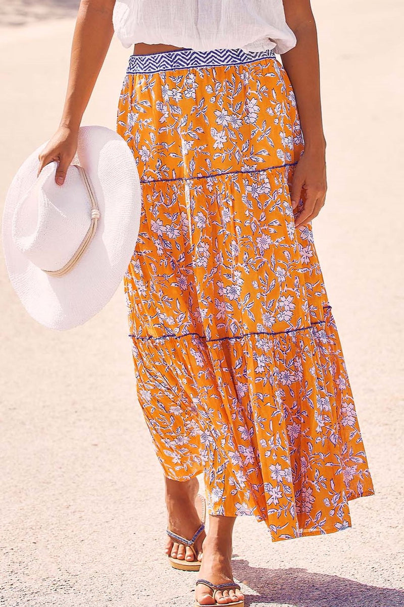 Vivid Blossom Tiered Maxi Skirt