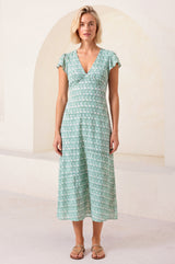 Sophie Viscose Dress | Sage/White