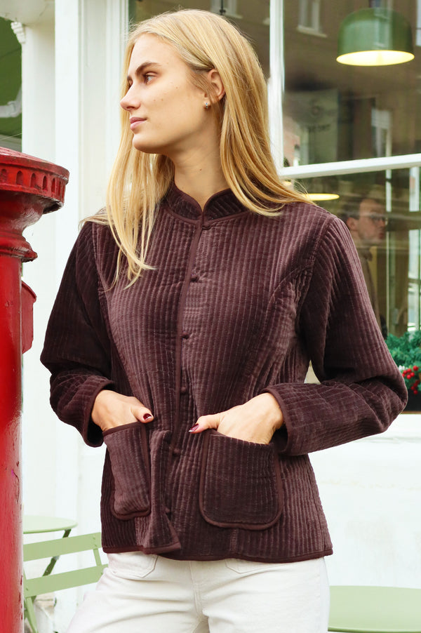 Velvet Quilted Jacket | Chocolate