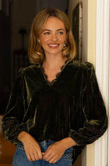 Claudette Velvet Blouse | Dark Olive