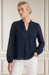 Long Sleeve Lace Blouse | Navy