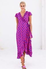 Demi EcoVero™ Wrap Dress | Blue/Pink