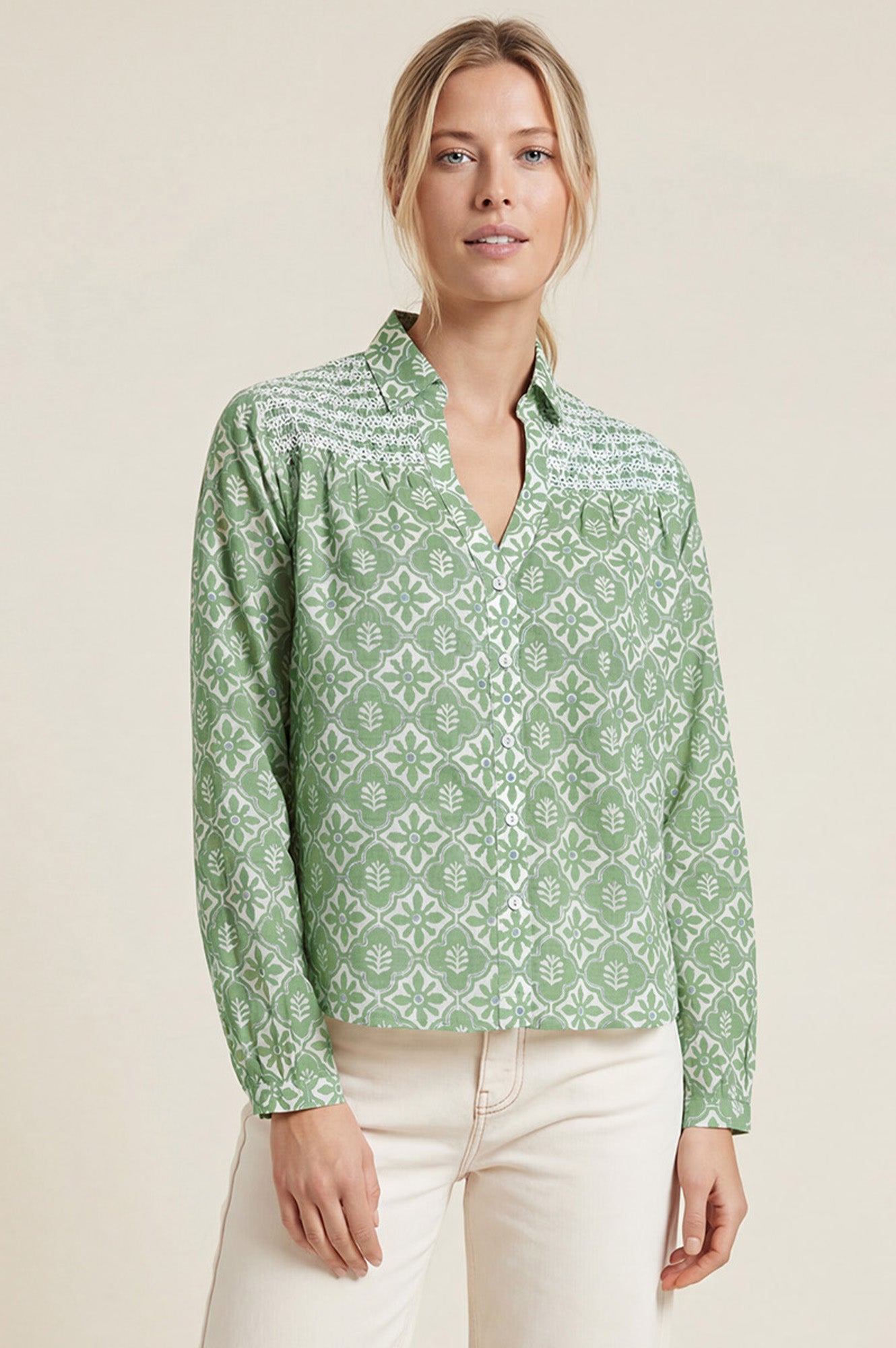 Livi Organic Cotton Blouse | Sage/White