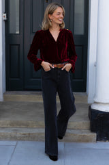 Astrid Velvet V-Neck Top | Wine Red