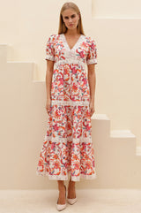 Enny Short Sleeve Linen Maxi Dress | Multi/Teal - Aspiga