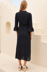 Thea Cotton Blend Lace Dress | Navy - Aspiga