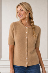 Alpaca Blend Short Sleeve Cardigan  | Light Camel