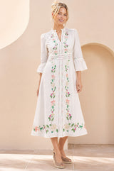 RHS Floral Printed Linen Dress |  Cream