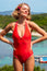 Recycled Embroidered Halterneck Swimsuit | Pink/Red