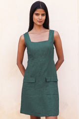 Linen Patch Pocket Dress | Teal