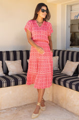 Riley Viscose Crinkle Dress | Coral/Pink - Aspiga