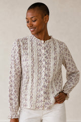 Vienna Printed Long Sleeve Blouse | Buta Pink/Cream