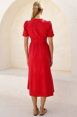 APPROVED * Esha Organic Cotton Cheesecloth Dress | Red - Aspiga