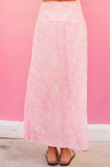 Brady Viscose Crinkle Skirt | White/Pink