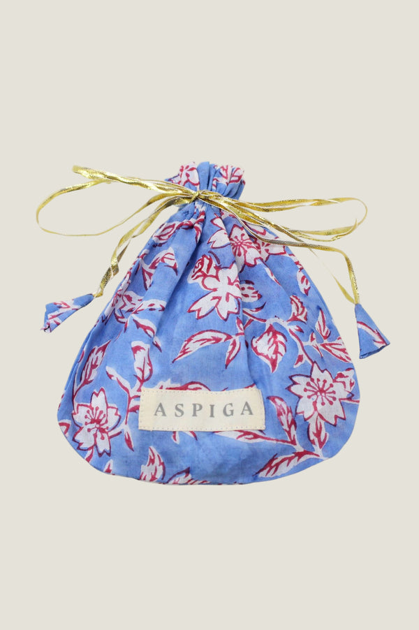 Block Print Pouch | Japanese Flower Marina Blue