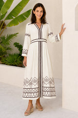 Jamila Embroidered Dress | Ecru/Black