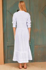 Shirred Dobby Maxi Dress | White