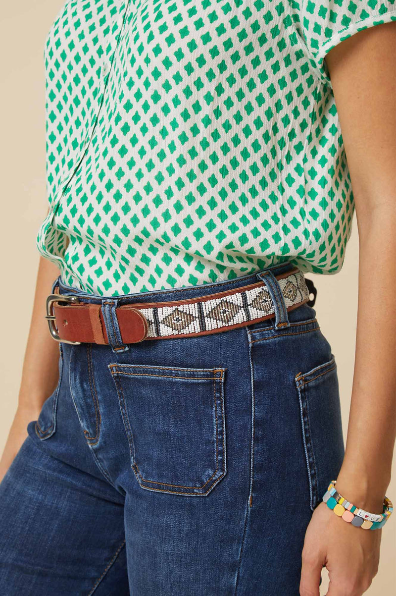Triangle Leather Belt | White/Silver