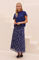 RHS Mira Printed Chiffon Skirt | Navy