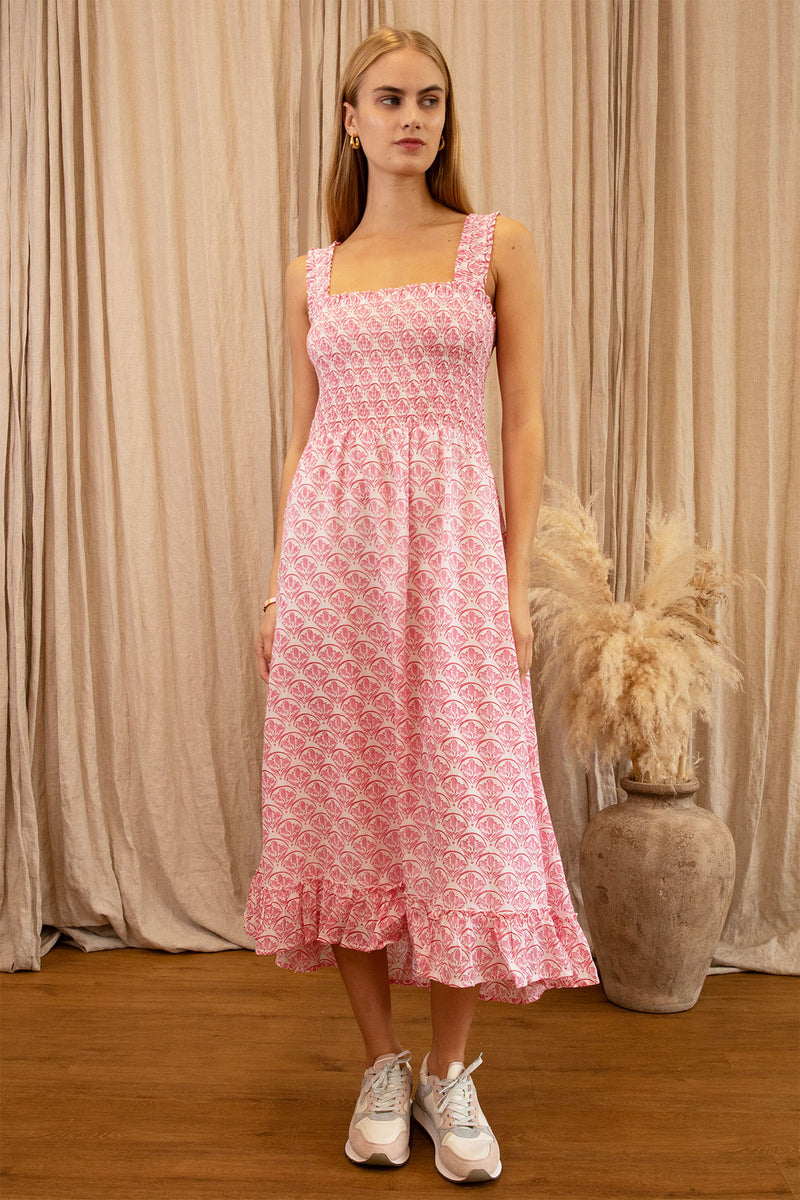 Rhianna Organic Cotton Dress | Clover Arches White/Pink