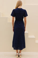 APPROVED Edie Cotton Broderie Dress | Navy - Aspiga