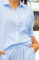 APPROVED * NEEDS WC Hattie Cotton Stripe Shirt | Blue/White - Aspiga