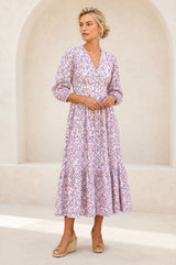 Jyoti Cotton Midi Dress | White/Green/Pink/Sage