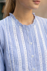 Vienna Striped Long Sleeve Blouse | Blue/White