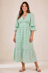 Chloe Organic Cotton Dress | Sage/White