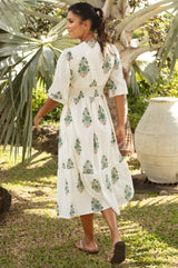 APPROVED Jyoti Organic Cotton Dress | Off White/Teal - Aspiga