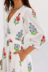 Jyoti Organic Cotton Dress | White/Red - Aspiga