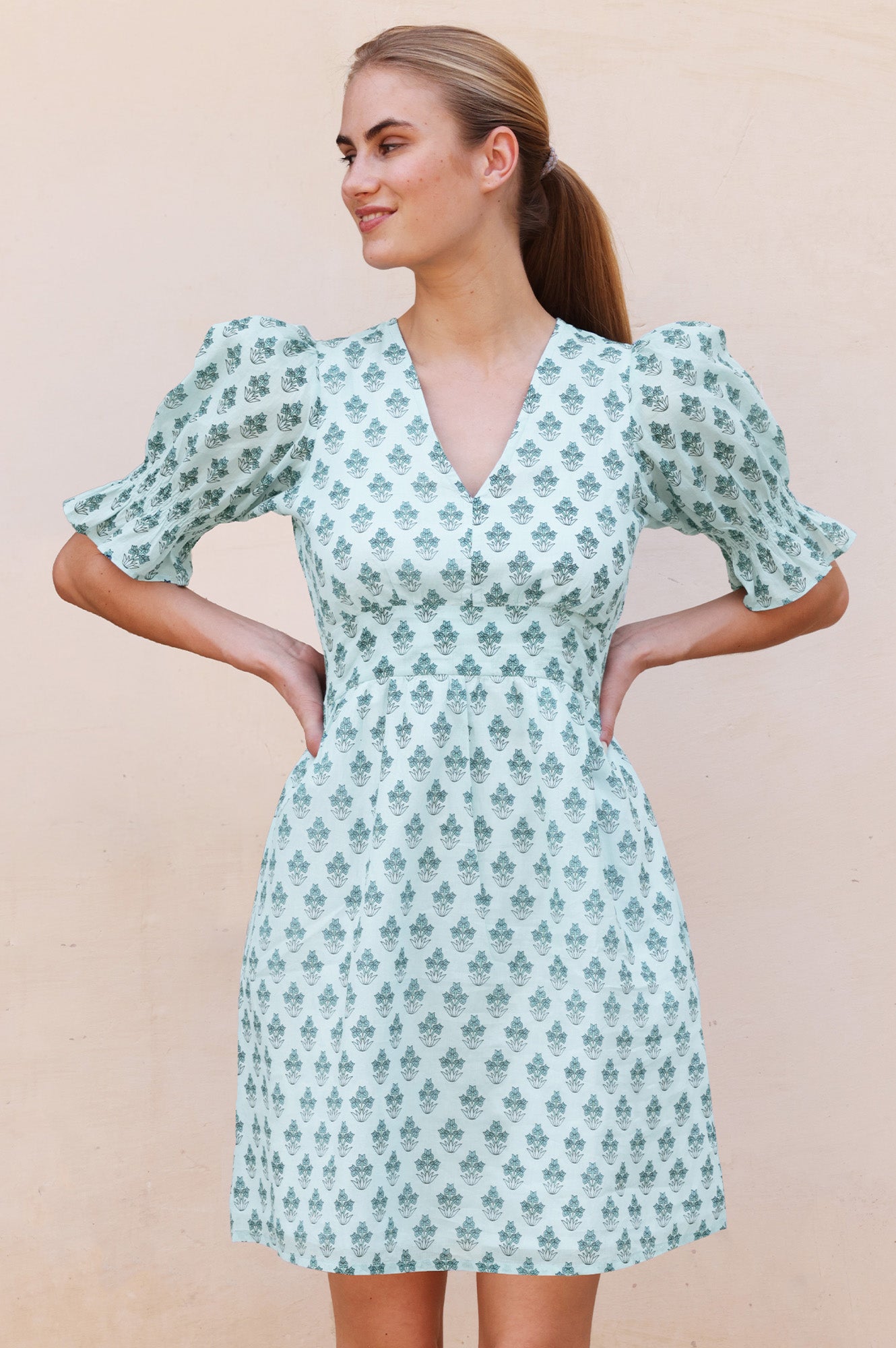 Chloe Organic Cotton Short Dress | Buti Teal