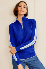 Merino Wool Overarm Stripe Quarter Zip Jumper | Cobalt/Navy/Cream