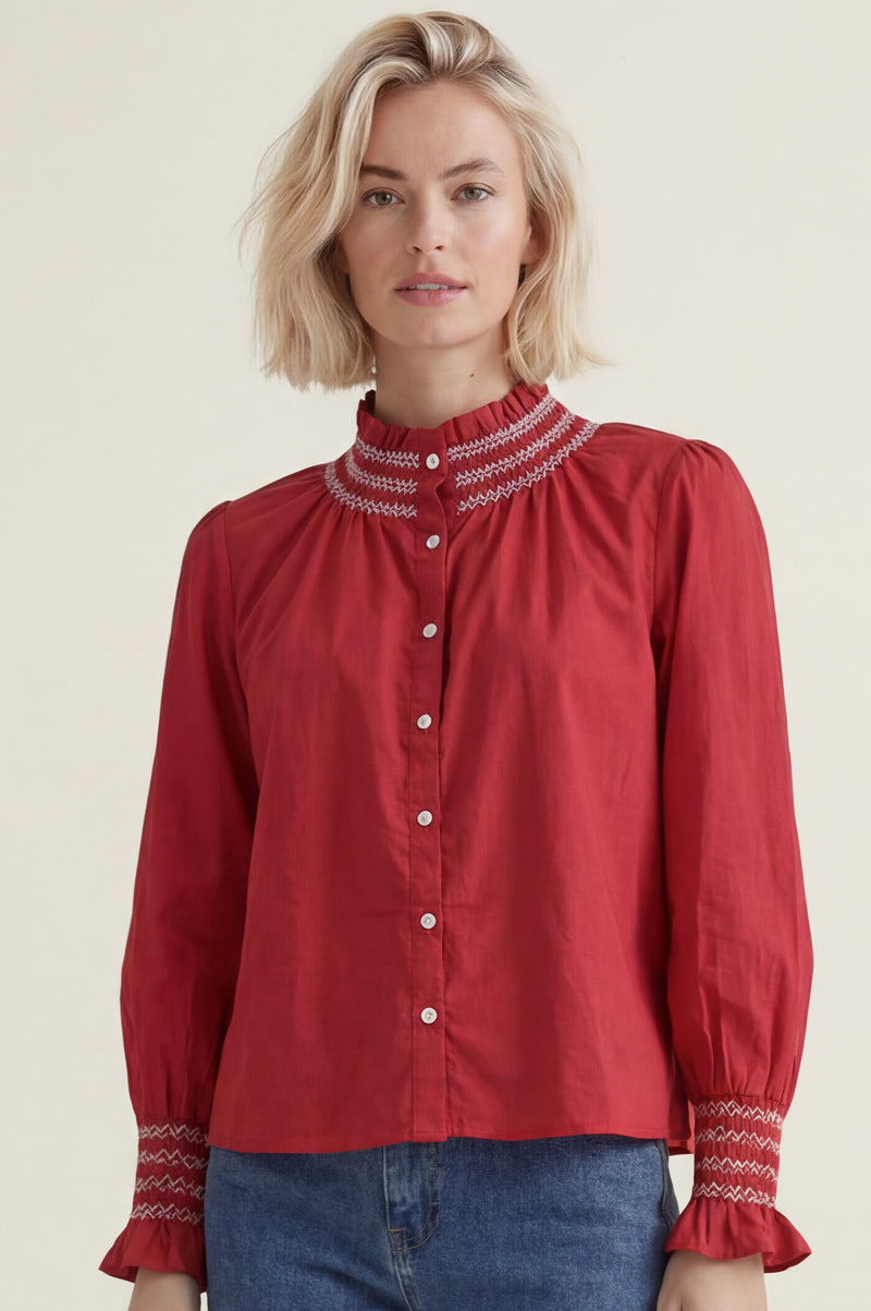 Aspiga Sustainable Womens Embroidered Red Smocked Blouse Summer Holiday ...
