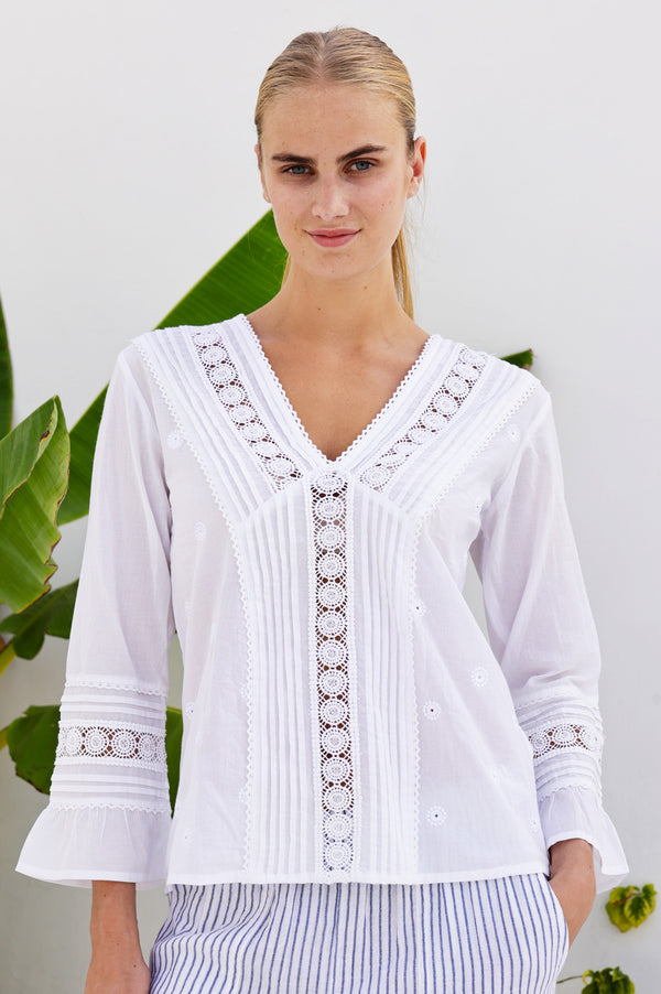 Valentina Embroidered Cotton Blouse | White