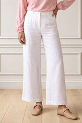 Wide Leg Linen Cropped Trousers | White