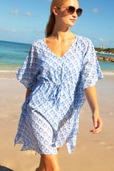APPROVED Manilla Organic Cotton Kaftan | White/Blue - Aspiga