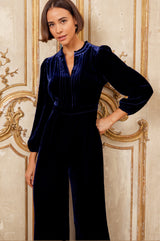 Tallulah Velvet Long Sleeve Jumpsuit | Navy