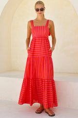 Tabitha Organic Cotton Dress | Red/Pink - Aspiga