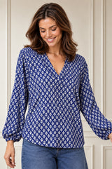 Clea Viscose Crinkle Blouse | Lixus Cobalt/White