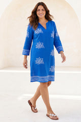 Guadalupe Short Organic Cotton Tunic | Cobalt Blue/White
