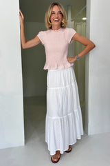 Cicely Stripe Dobby Organic Cotton Hand-Smocked Top | Coral/White