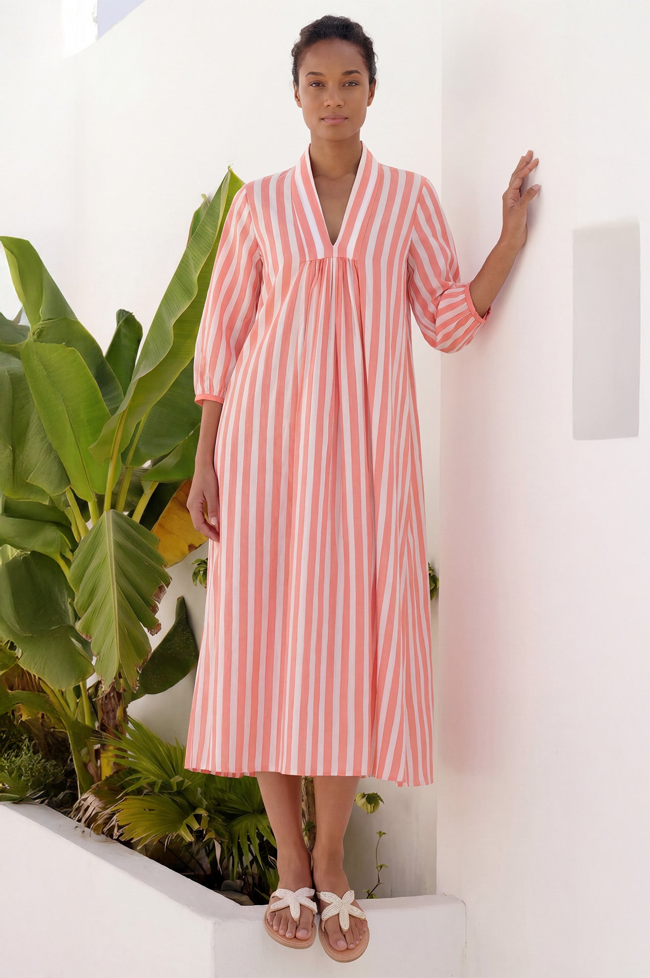 Itisha Striped Dress | Coral/White
