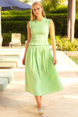 Cleo Seersucker Smocked Midi Skirt | Green/Cream