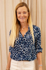 Milena Viscose Crepe Printed Shirt | Animal Ikat Navy/Cream