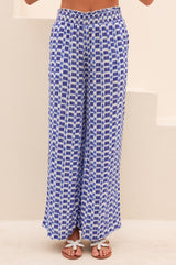 APPROVED * Orion Viscose Crinkle Trouser | White/Blue - Aspiga