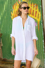 Saffron Organic Cotton Cheesecloth Beach Shirt | White