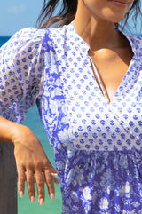 Marina Organic Cotton Print Mix Dress | Cobalt/White
