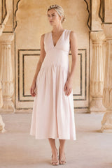 Rhia Dropped Waist Linen Blend Dress | Rose Water