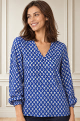 Clea Viscose Crinkle Blouse | Lixus Cobalt/White